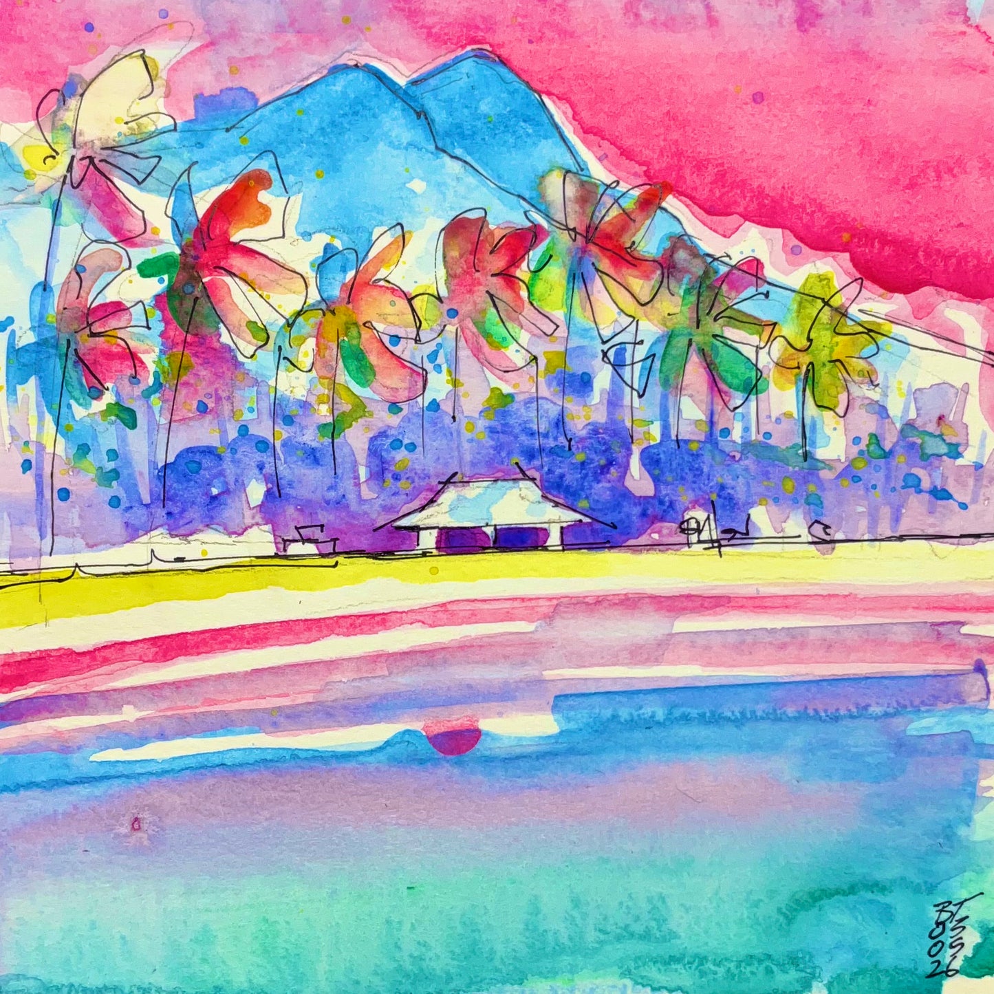 Diamond Head Pink Sky and Queens Beach, 03.05.26
