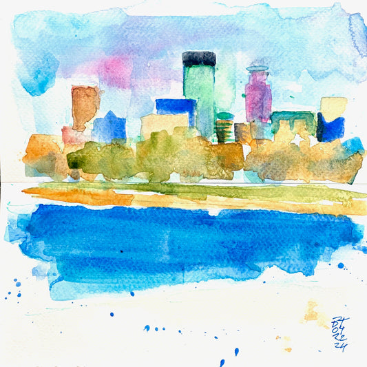 Minneapolis skyline over lakes, 04.22.24