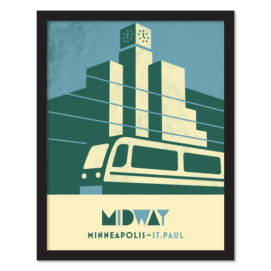 Midway Minneapolis St. Paul, Minimalist Vintage Colors, Framed