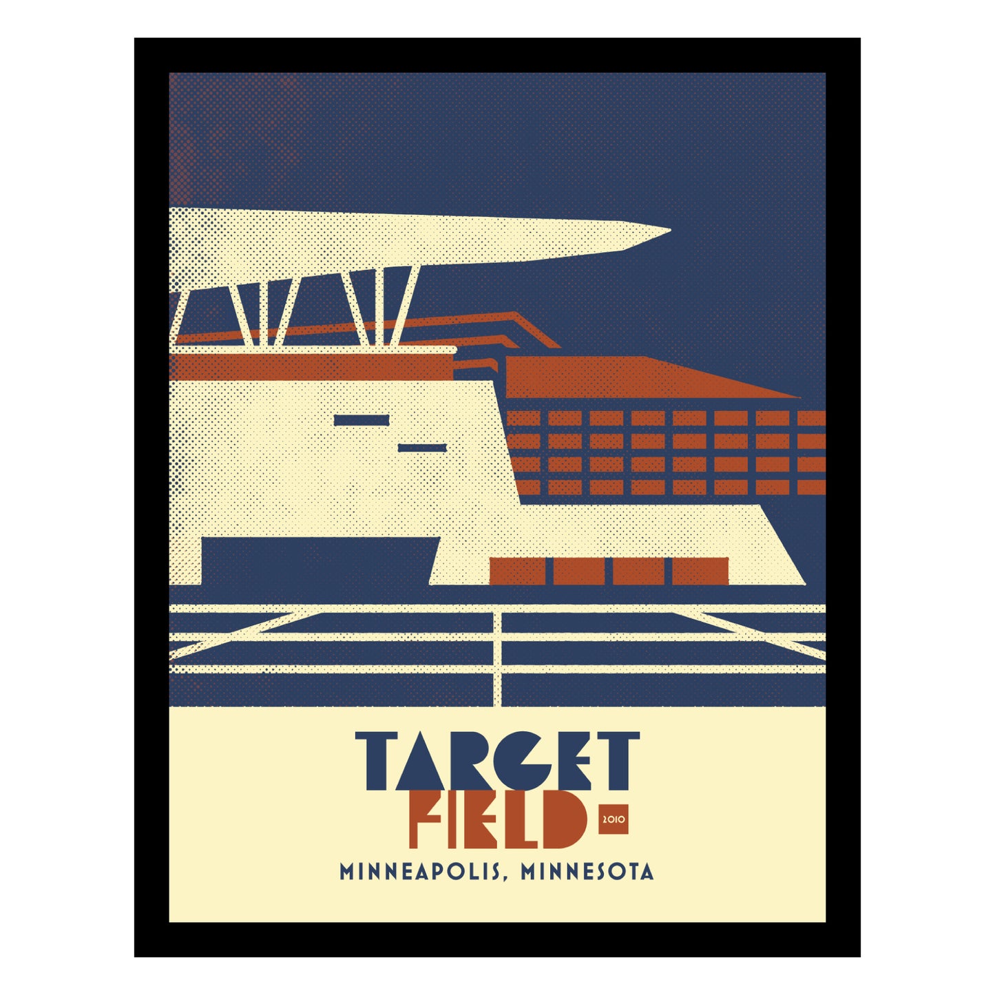 Target Field, Minneapolis, Minimalist Vintage Colors, Framed