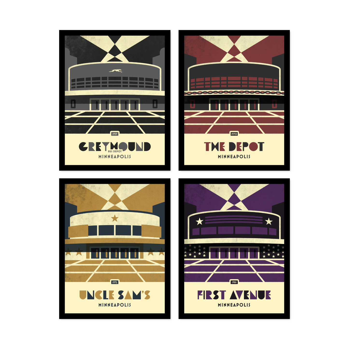 First Avenue Evolution, Minimalist, set of 4, Framed