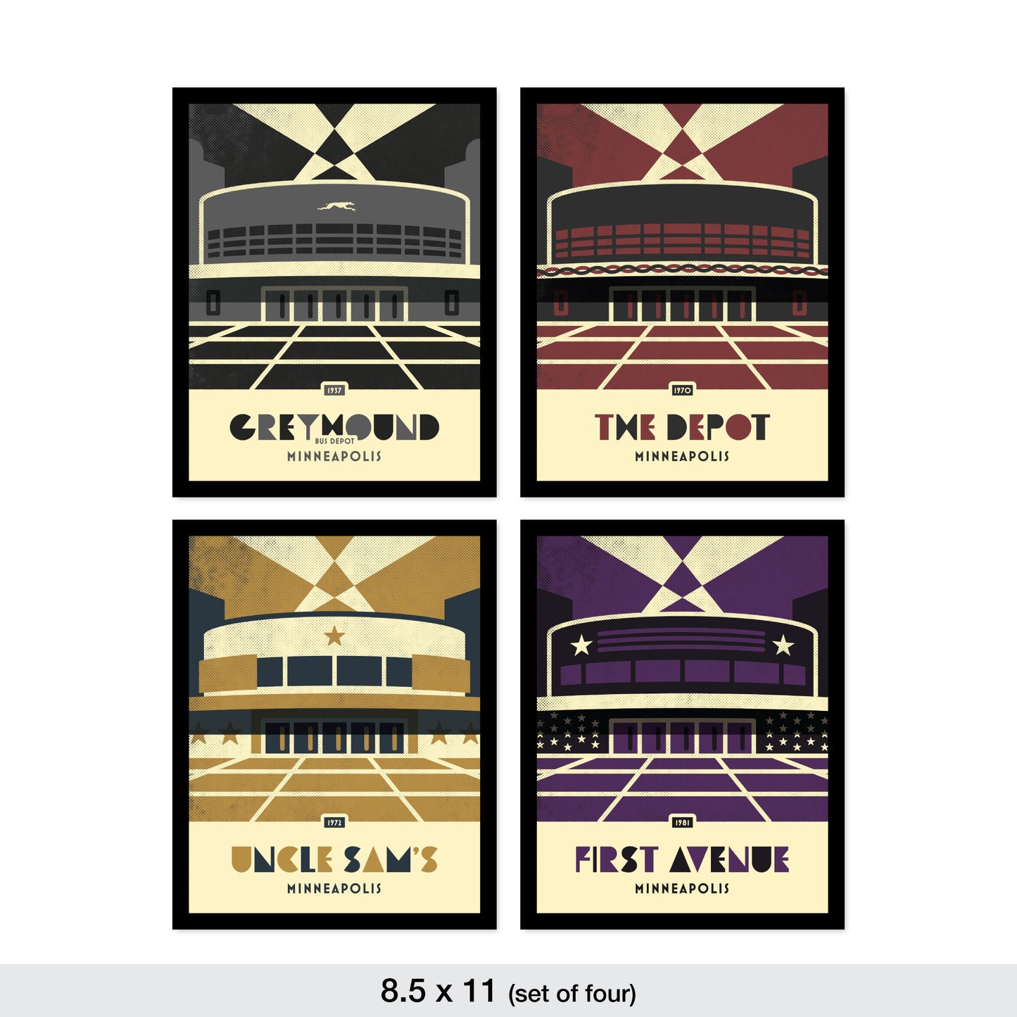 First Avenue Evolution, Minimalist, set of 4, Framed