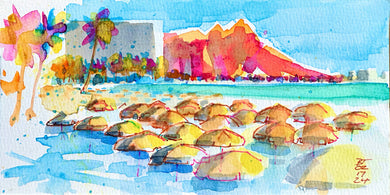 Waikiki Beach Umbrellas and Diamond Head, 02.17.24