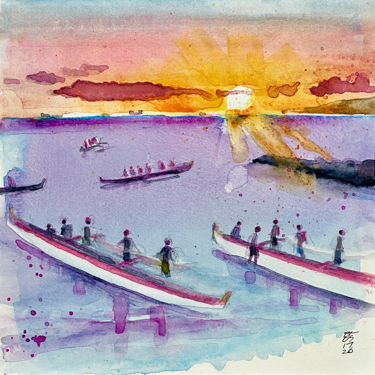 Canoes at Sunset, Outrigger Canoe Club, B, 05.17.26