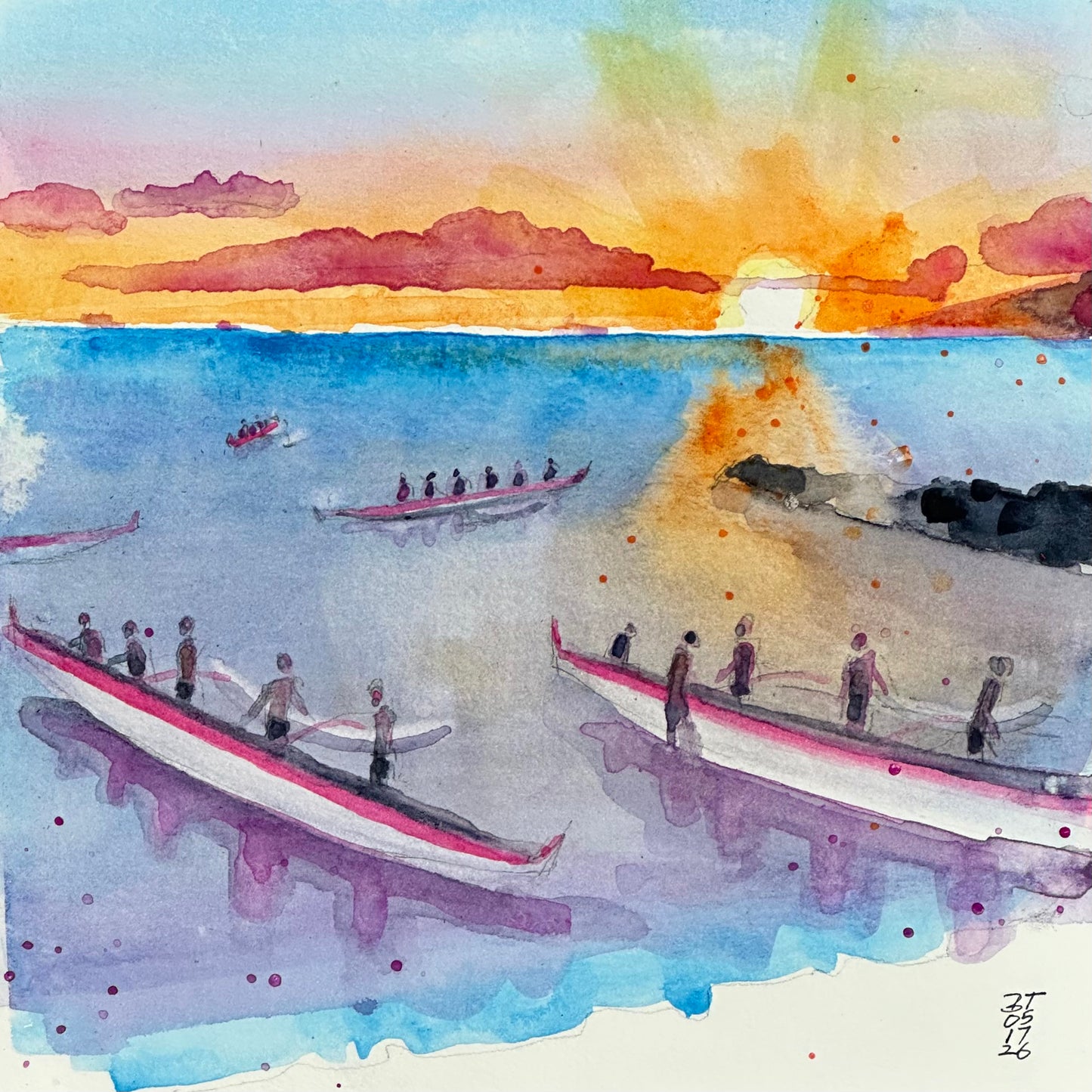 Canoes at Sunset, Outrigger Canoe Club, A, 05.17.26