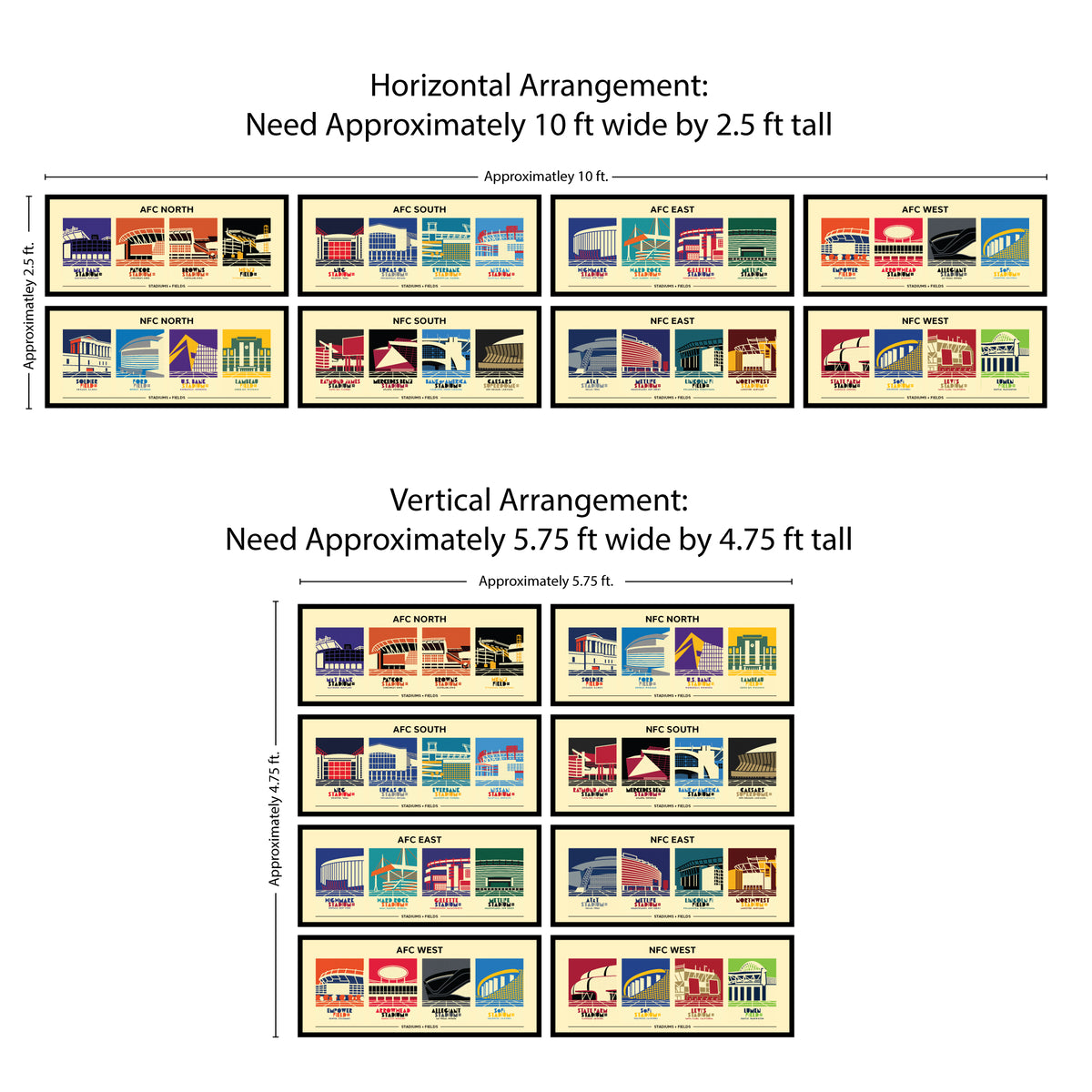 American Football Stadiums Posters (Set of 8)
