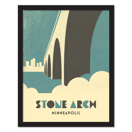 Stone Arch Bridge, Minimalist Vintage Colors, Framed