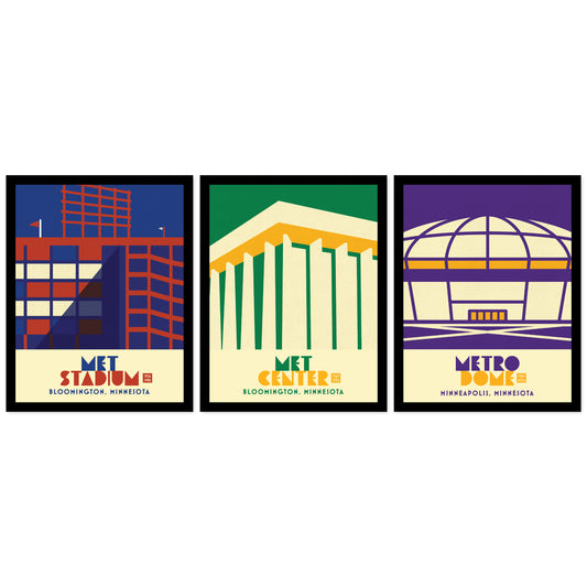 The Three Mets, Minimalist Art, set of 3, Framed