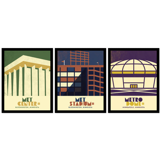 The Three Mets, Minimalist Vintage Colors, set of 3, Framed