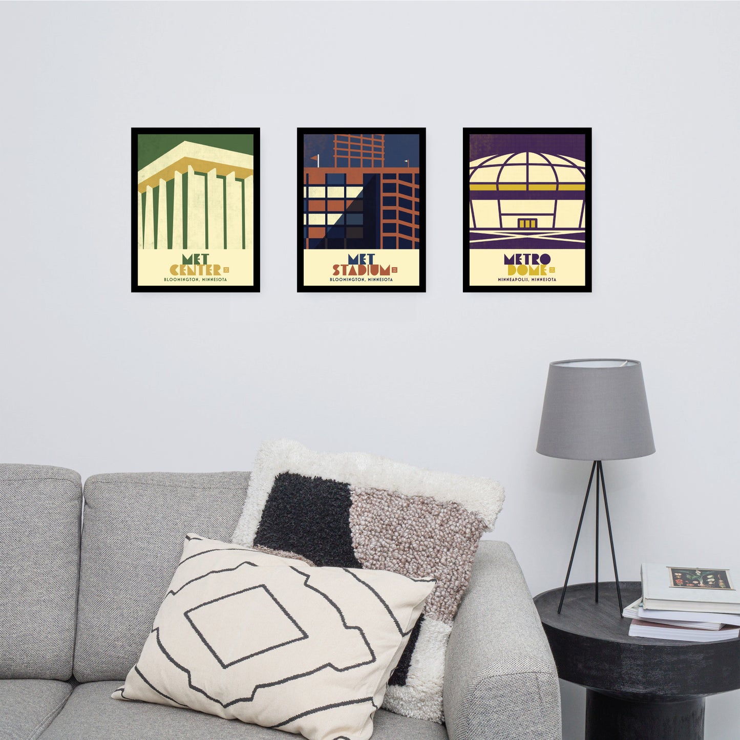 The Three Mets, Minimalist Vintage Colors, set of 3, Framed