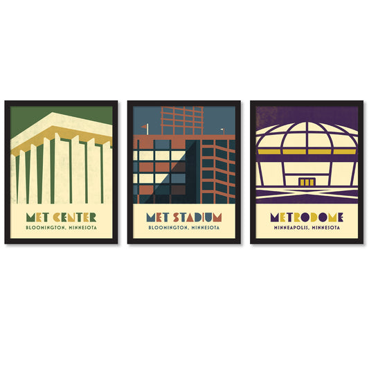 The Three Mets, Minimalist Vintage Colors, set of 3, Framed
