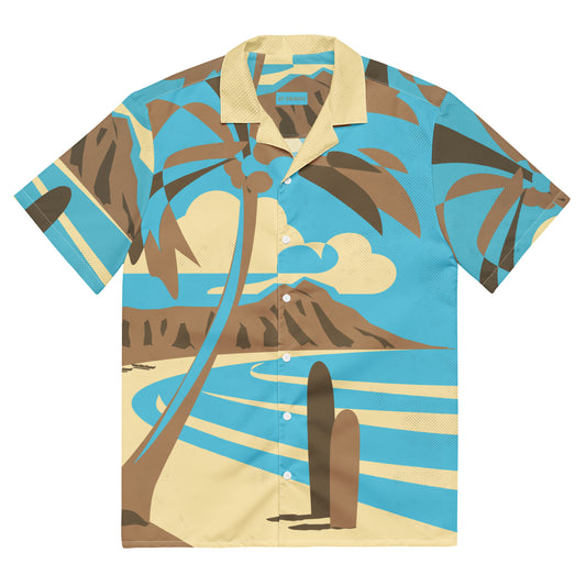 Vintage Waikiki Scene, Hawaiian-Print Button-up Shirt