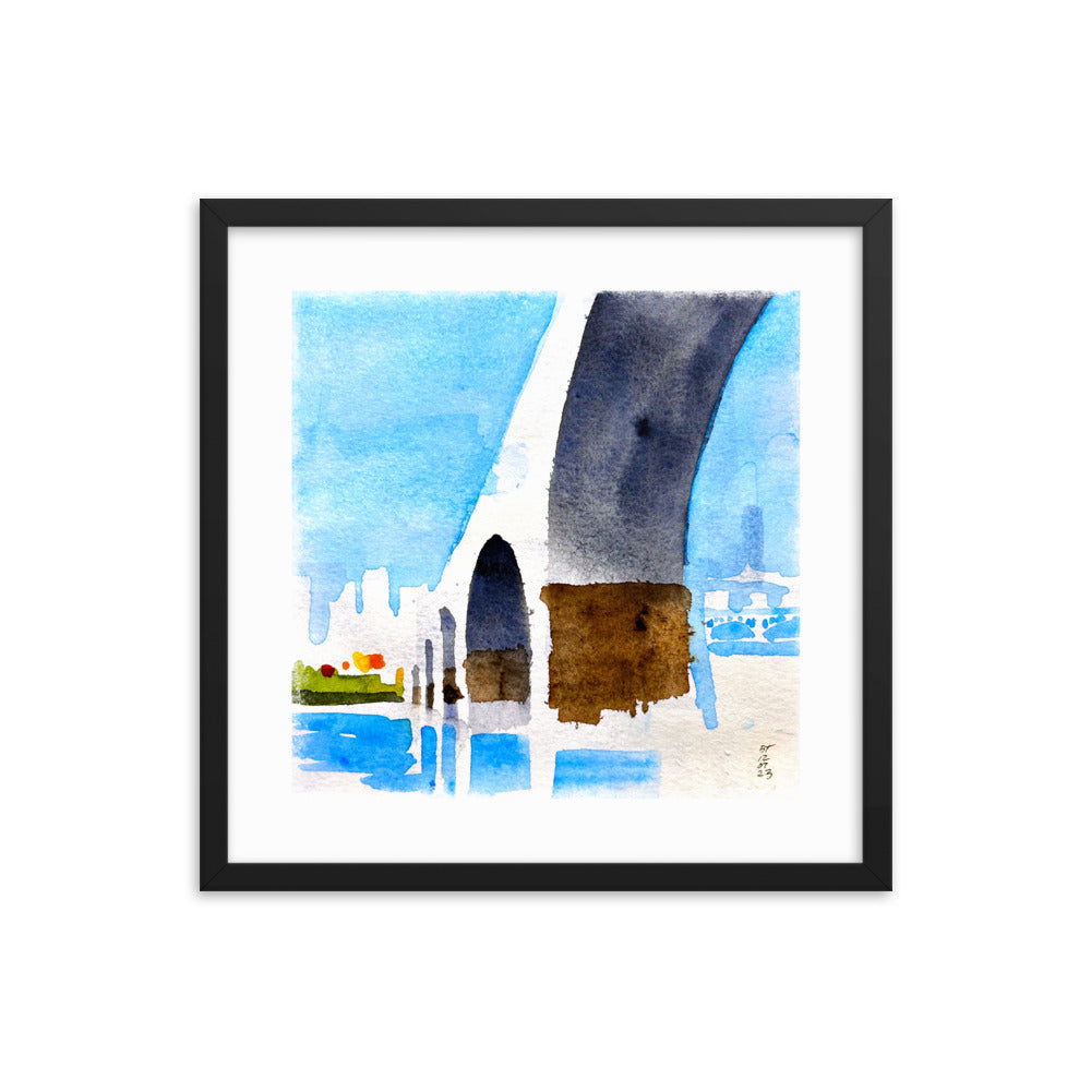 Stone Arch Bridge and Minneapolis Skyline, Minalmalist Watercolor Print