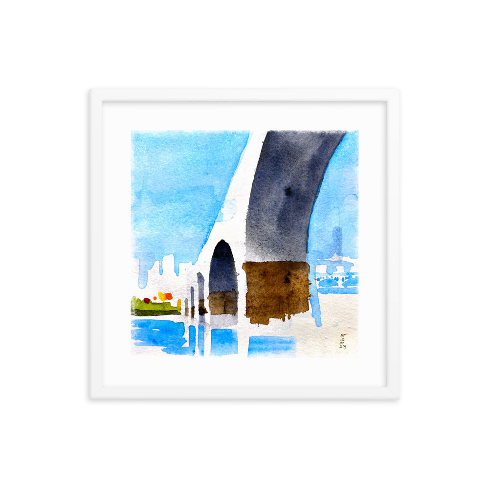 Stone Arch Bridge and Minneapolis Skyline, Minalmalist Watercolor Print